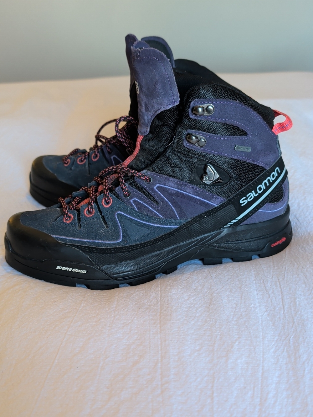 Salomon X-ALP MID LTR GTX Hiking Boots - Black and Purple - Womens' sz 8.5